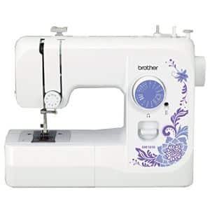 One of the best sewing machines under $100 featuring a white design with purple flowers.