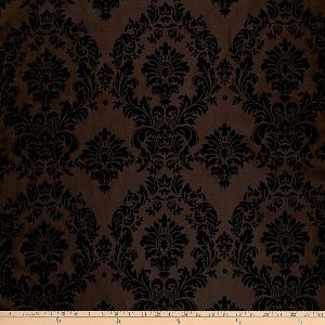 Ben Textiles Inc. Flocked Damask Taffeta, Brown Fabric by The Yard