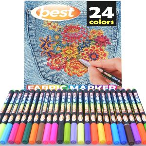 Best Fabric Markers (PACK OF 24 PENS) Non-Toxic - Set of 24 Individual Colors - NO DUPLICATES - Bullet Tip - Machine Washable Paint - Perfect for Writing on Clothes, Clothing, Jeans, Pants, and Shirts