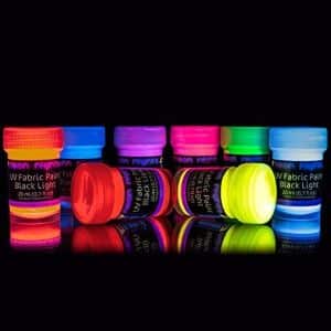 neon nights 8 x UV Fabric Paint Set Fluorescent for Clothing - Vibrant Ultraviolet Textile Black Light Paint for Projects, Glow Parties, and Events - Set of 8 Bright Colors - 0.7 fl oz / 20ml Each