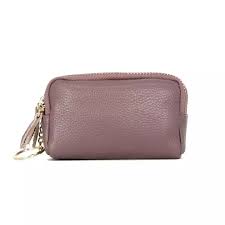 A small purple leather purse with a tassel.