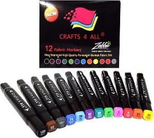 Crafts 4 ALL Fabric Markers Pens Permanent 12 Pack Dual Tip Minimal Bleed Rich Paint Color Pigment F 1