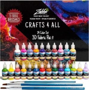  Fabric Paint 3D Permanent 24 Colors Set Premium Quality Vibrant Color Textile Paints Dye For Fabric, Canvas, Wood, Ceramic, Glass By Crafts 4 ALL