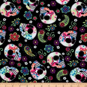 Pine Crest Fabrics Activewear Knit Sugar Skulls Neon/Black