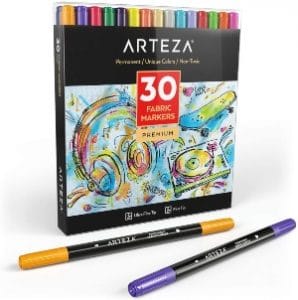 ARTEZA Fabric Markers Set of 30 Assorted Colors Permanent and Machine Washable Ink Ideal for Color