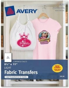 Avery Printable T Shirt Transfers For Use on Light Fabrics Inkjet Printers 6 Paper Transfers 327