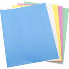 A stack of colored paper on a white background.