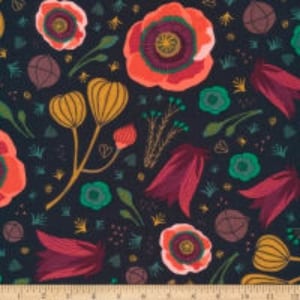 Cloud9 Fabrics Organic Forest Jewels Dark Blooms Navy