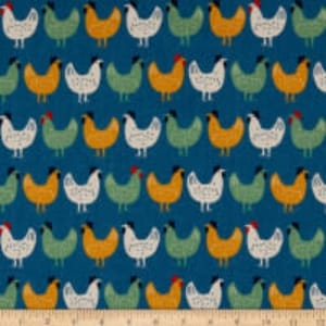 Kaufman Sevenberry Canvas Chickens Blue