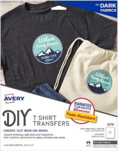 Pack of 5 Printable Heat Fabric Transfer Paper for Dark T shirts Totes and Bags by Avery 3279