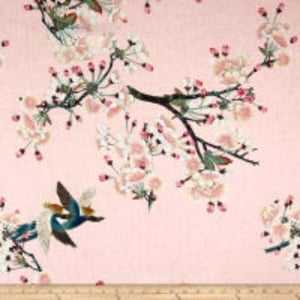 Telio Digital Linen Cherry Blossom Bird Pink