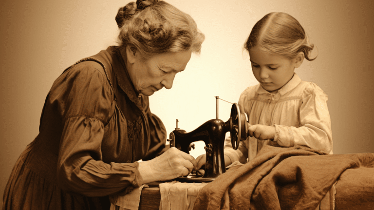 A woman and a girl bonding over a sewing machine.