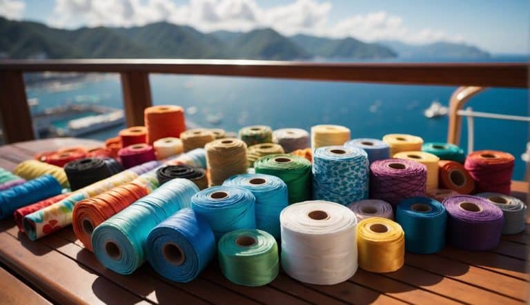 Colorful spools of thread on a quilting cruises deck.